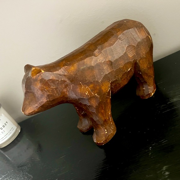 Other - Brown smooth, distressed wood hand carved grizzly bear home decor rare item